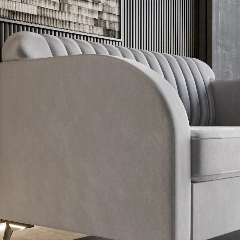 Canapé 3 places touffeté en velours gris argenté