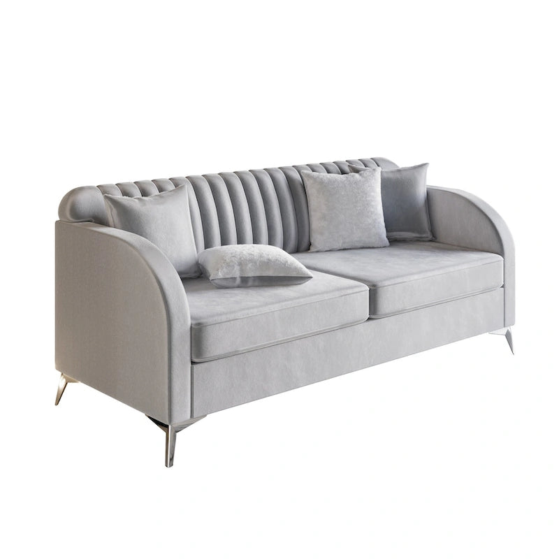 Canapé 3 places touffeté en velours gris argenté