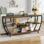 Table Console Industrielle Marron Rustique/Grise/Noir-Brun avec 7 Étagères, Montage par 1 Personne