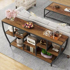 Table Console Industrielle Marron Rustique/Grise/Noir-Brun avec 7 Étagères, Montage par 1 Personne