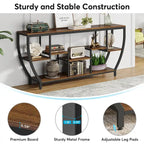 Table Console Industrielle Marron Rustique/Grise/Noir-Brun avec 7 Étagères, Montage par 1 Personne