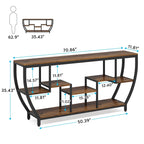 Table Console Industrielle Marron Rustique/Grise/Noir-Brun avec 7 Étagères, Montage par 1 Personne