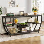 Table Console Industrielle Marron Rustique/Grise/Noir-Brun avec 7 Étagères, Montage par 1 Personne