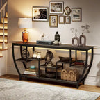 Table Console Industrielle Marron Rustique/Grise/Noir-Brun avec 7 Étagères, Montage par 1 Personne