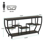 Table Console Industrielle Marron Rustique/Grise/Noir-Brun avec 7 Étagères, Montage par 1 Personne