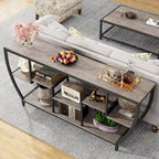 Table Console Industrielle Marron Rustique/Grise/Noir-Brun avec 7 Étagères, Montage par 1 Personne
