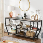 Table Console Industrielle Marron Rustique/Grise/Noir-Brun avec 7 Étagères, Montage par 1 Personne