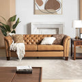 Canapé Chesterfield 3 places en cuir véritable touffeté, Camel / Noir / Bordeaux, 210 cm