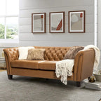 Canapé Chesterfield 3 places en cuir véritable touffeté, Camel / Noir / Bordeaux, 210 cm