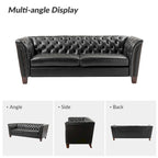 Canapé Chesterfield 3 places en cuir véritable touffeté, Camel / Noir / Bordeaux, 210 cm