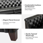 Canapé Chesterfield 3 places en cuir véritable touffeté, Camel / Noir / Bordeaux, 210 cm
