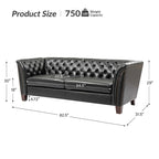 Canapé Chesterfield 3 places en cuir véritable touffeté, Camel / Noir / Bordeaux, 210 cm