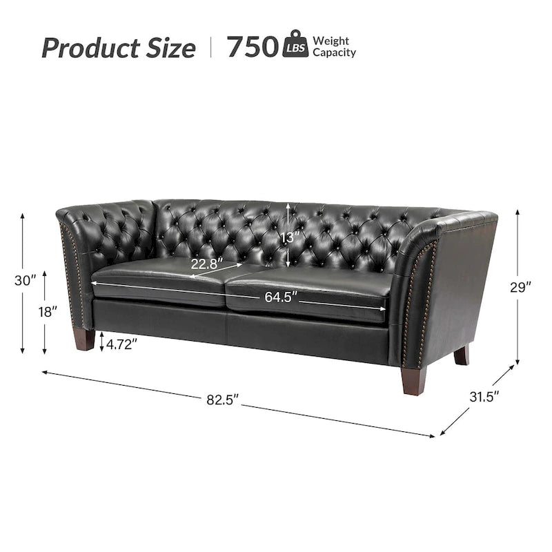 Canapé Chesterfield 3 places en cuir véritable touffeté, Camel / Noir / Bordeaux, 210 cm