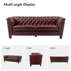 Canapé Chesterfield 3 places en cuir véritable touffeté, Camel / Noir / Bordeaux, 210 cm