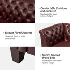 Canapé Chesterfield 3 places en cuir véritable touffeté, Camel / Noir / Bordeaux, 210 cm