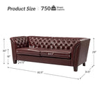 Canapé Chesterfield 3 places en cuir véritable touffeté, Camel / Noir / Bordeaux, 210 cm