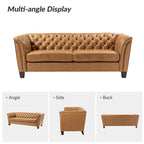 Canapé Chesterfield 3 places en cuir véritable touffeté, Camel / Noir / Bordeaux, 210 cm