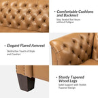 Canapé Chesterfield 3 places en cuir véritable touffeté, Camel / Noir / Bordeaux, 210 cm