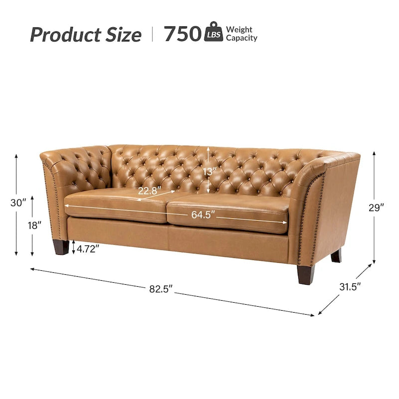 Canapé Chesterfield 3 places en cuir véritable touffeté, Camel / Noir / Bordeaux, 210 cm