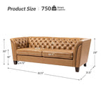 Canapé Chesterfield 3 places en cuir véritable touffeté, Camel / Noir / Bordeaux, 210 cm
