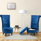 Fauteuil d'appoint dossier haut en velours bleu / blanc / noir / gris avec rangement, lot de 2, sans accoudoirs