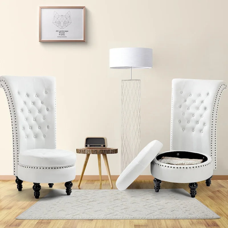 Fauteuil d'appoint dossier haut en velours bleu / blanc / noir / gris avec rangement, lot de 2, sans accoudoirs
