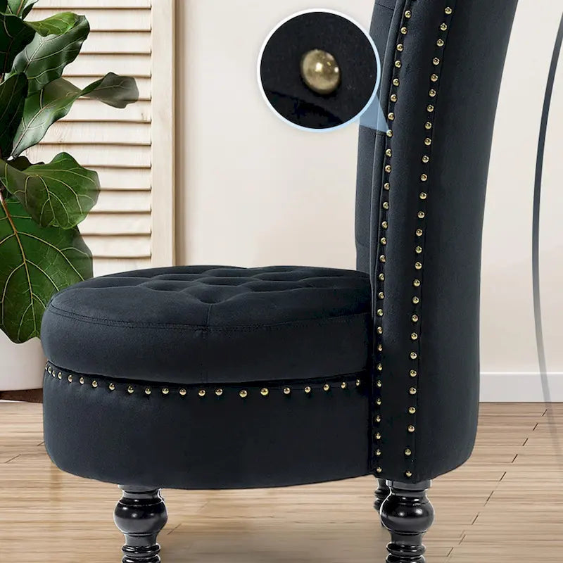 Fauteuil d'appoint dossier haut en velours bleu / blanc / noir / gris avec rangement, lot de 2, sans accoudoirs