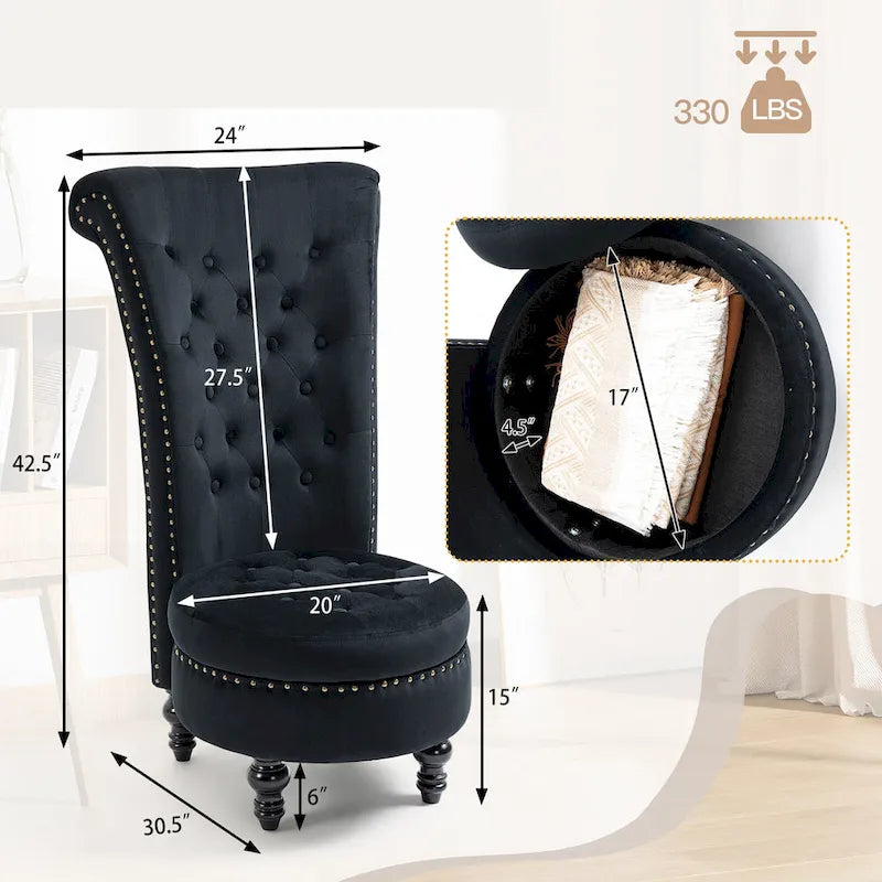 Fauteuil d'appoint dossier haut en velours bleu / blanc / noir / gris avec rangement, lot de 2, sans accoudoirs
