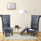 Fauteuil d'appoint dossier haut en velours bleu / blanc / noir / gris avec rangement, lot de 2, sans accoudoirs