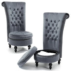 Fauteuil d'appoint dossier haut en velours bleu / blanc / noir / gris avec rangement, lot de 2, sans accoudoirs