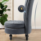 Fauteuil d'appoint dossier haut en velours bleu / blanc / noir / gris avec rangement, lot de 2, sans accoudoirs