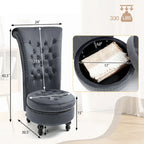 Fauteuil d'appoint dossier haut en velours bleu / blanc / noir / gris avec rangement, lot de 2, sans accoudoirs