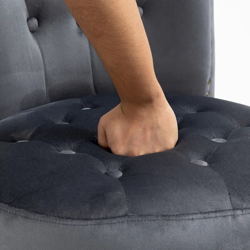 Fauteuil d'appoint dossier haut en velours bleu / blanc / noir / gris avec rangement, lot de 2, sans accoudoirs