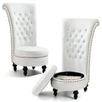 Fauteuil d'appoint dossier haut en velours bleu / blanc / noir / gris avec rangement, lot de 2, sans accoudoirs