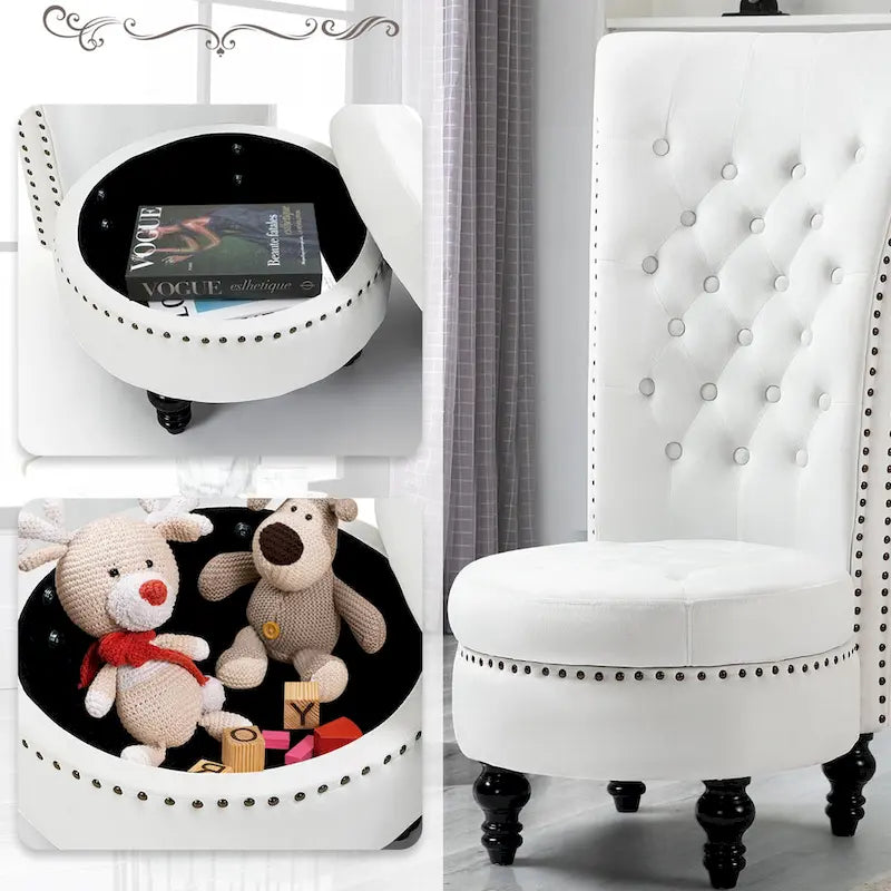 Fauteuil d'appoint dossier haut en velours bleu / blanc / noir / gris avec rangement, lot de 2, sans accoudoirs