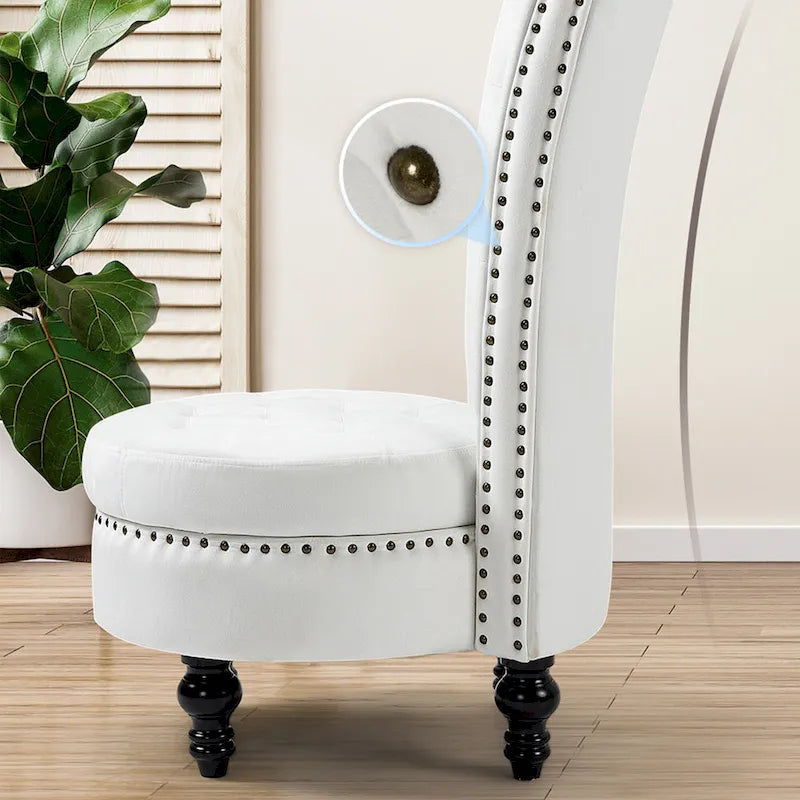 Fauteuil d'appoint dossier haut en velours bleu / blanc / noir / gris avec rangement, lot de 2, sans accoudoirs