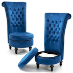 Fauteuil d'appoint dossier haut en velours bleu / blanc / noir / gris avec rangement, lot de 2, sans accoudoirs