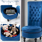 Fauteuil d'appoint dossier haut en velours bleu / blanc / noir / gris avec rangement, lot de 2, sans accoudoirs