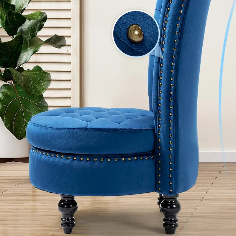 Fauteuil d'appoint dossier haut en velours bleu / blanc / noir / gris avec rangement, lot de 2, sans accoudoirs
