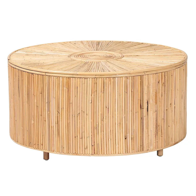 Table basse ronde en rotin, Miel clair, Plateau en osier, Utilisation 1 personne