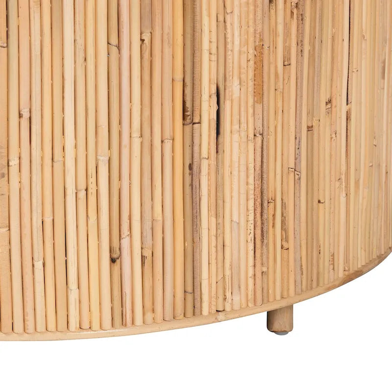 Table basse ronde en rotin, Miel clair, Plateau en osier, Utilisation 1 personne