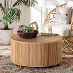 Table basse ronde en rotin, Miel clair, Plateau en osier, Utilisation 1 personne