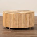 Table basse ronde en rotin, Miel clair, Plateau en osier, Utilisation 1 personne