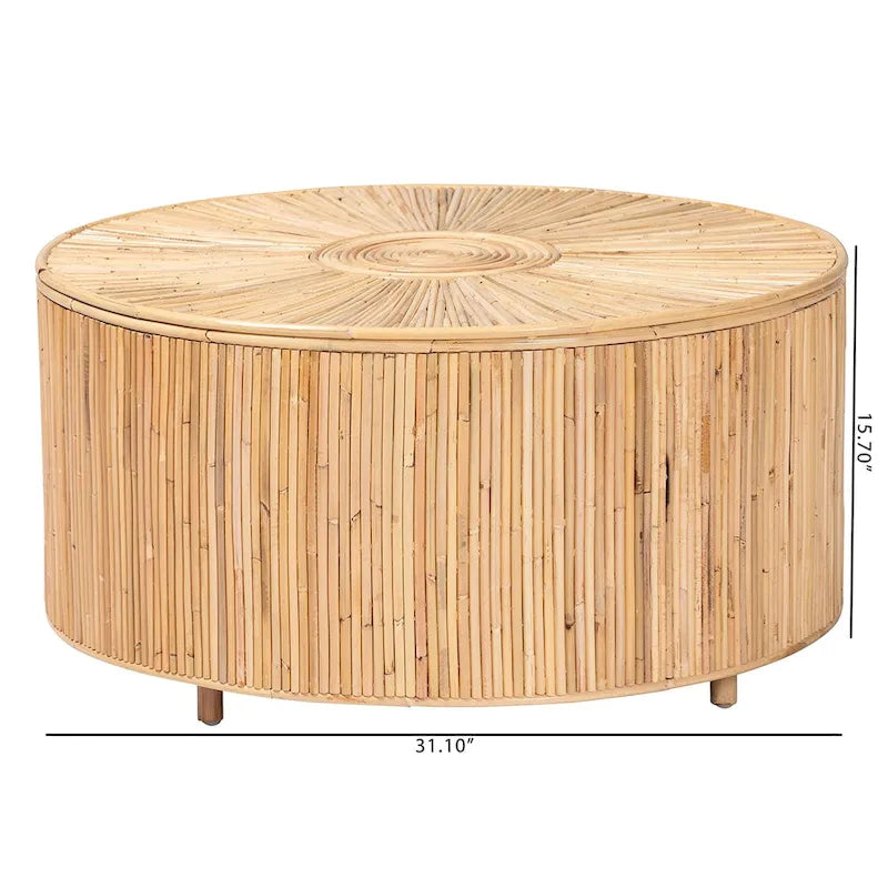 Table basse ronde en rotin, Miel clair, Plateau en osier, Utilisation 1 personne