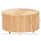 Table basse ronde en rotin, Miel clair, Plateau en osier, Utilisation 1 personne