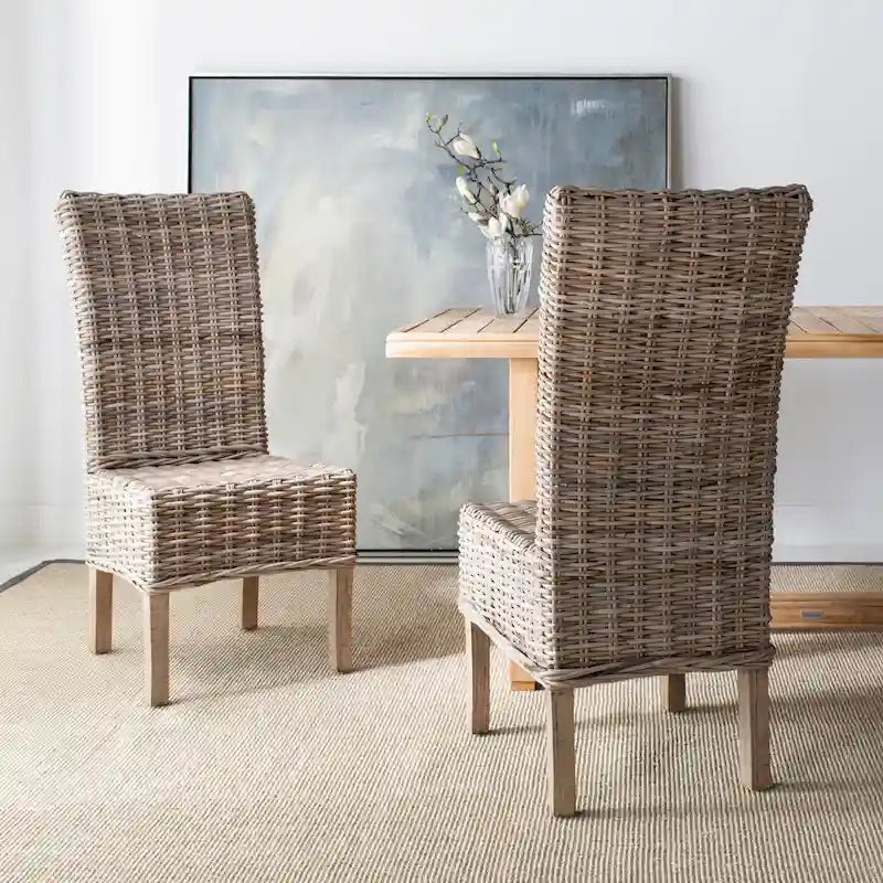 Chaise de salle à manger en rotin naturel, lot de 2