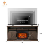 Meuble TV cheminée avec porte coulissante de 173 cm, foyer électrique de 58 cm, brun foncé/gris/blanc, simple