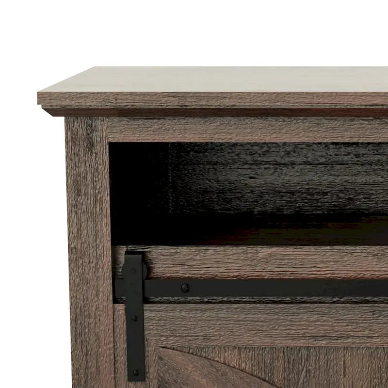 Meuble TV cheminée avec porte coulissante de 173 cm, foyer électrique de 58 cm, brun foncé/gris/blanc, simple
