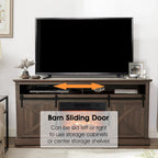 Meuble TV cheminée avec porte coulissante de 173 cm, foyer électrique de 58 cm, brun foncé/gris/blanc, simple