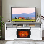 Meuble TV cheminée avec porte coulissante de 173 cm, foyer électrique de 58 cm, brun foncé/gris/blanc, simple